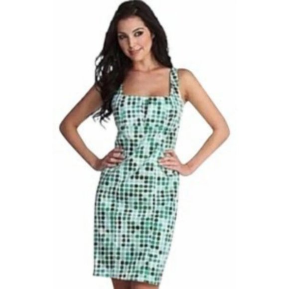 Calvin Klein Blue Polka Dot Fitted Sheath Cocktail Dress - Picture 12 of 12